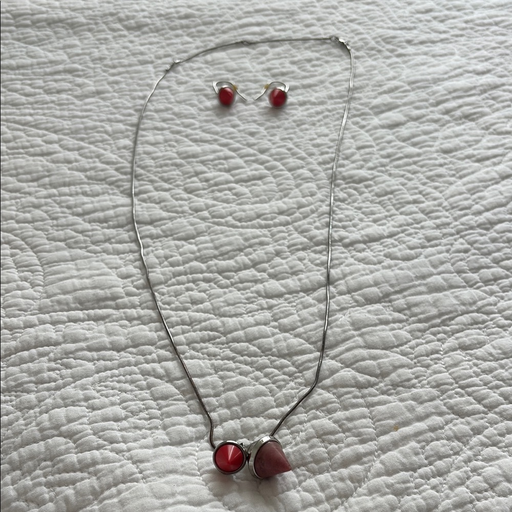 & Other Stories Silver and Red Necklace with Crimson Beads